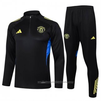 Chandal de Sudadera del Manchester United Nino 25/26 Negro Amarillo