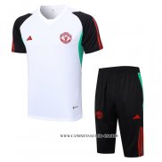 Chandal del Manchester United Manga Corta 23/24 Blanco y Negro - Pantalon Corto