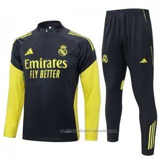 Chandal de Sudadera del Real Madrid Nino 25/26 Negro Amarillo