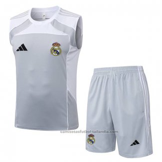 Chandal del Real Madrid Sin Mangas 25/26 Gris Blanco