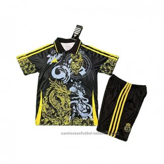 Camiseta Real Madrid Dragon Nino 25/26 Negro Amarillo