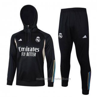 Chandal de Sudadera del Real Madrid Nino 23/24 Negro y Blanco