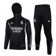 Chandal de Sudadera del Real Madrid 23/24 Negro y Blanco