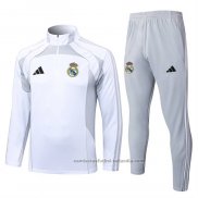 Chandal de Sudadera del Real Madrid Nino 25/26 Blanco Gris