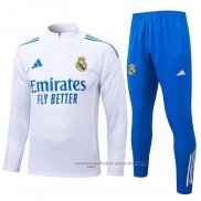 Chandal de Sudadera del Real Madrid Nino 25/26 Blanco Azul