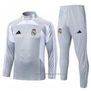 Chandal de Sudadera del Real Madrid Nino 25/26 Gris Blanco